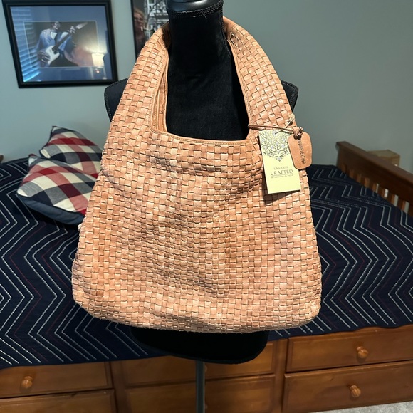 Leather Woven Tan Hobo Bag, NWT - Picture 2 of 6